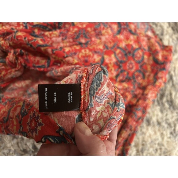 Torrid Womens 3X Red Paisley Western Tie Front‎ Bell Sleeve V-Neck Boho Slub - Picture 4 of 7